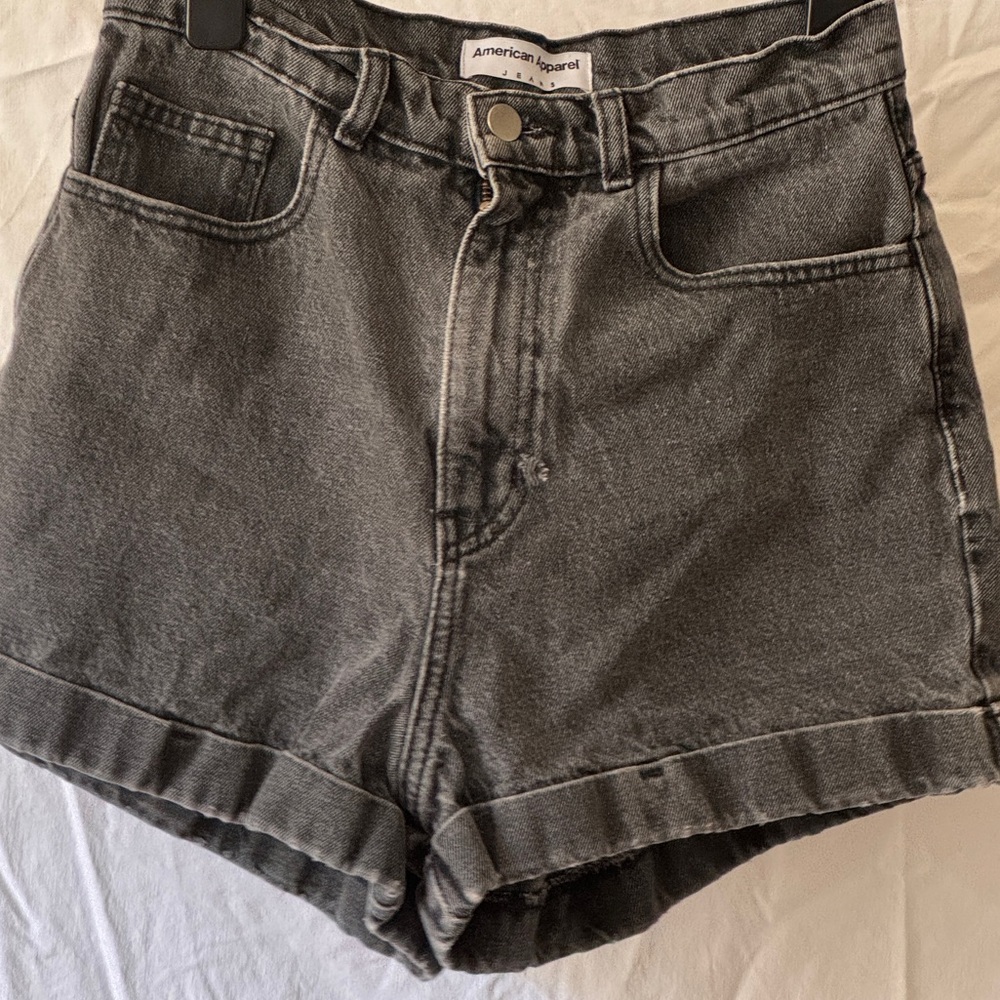 AMERICAN APPAREL HIGH WAISTED DENIM JEAN CUFF CUFFED SHORTS~28 Black NWOT USA